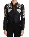 DOLCE & GABBANA BLACK JACQUARD CRYSTAL FLORAL JACKET