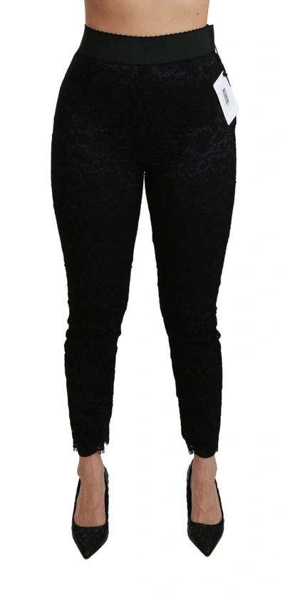 Dolce & Gabbana Black Lace Skinny High Waist Cotton Trousers