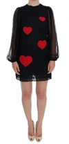 DOLCE & GABBANA BLACK LACE RED HEART SHIFT DRESS