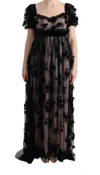 Dolce & Gabbana Black Pink Silk Applique Shift Dress In Black