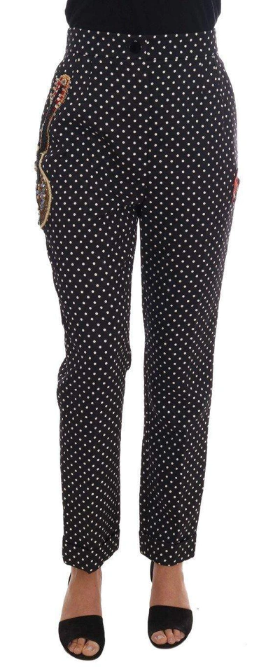 Dolce & Gabbana Black Polka Dot Sicily Crystal Trousers In White