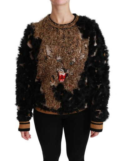 Dolce & Gabbana Black Rabbit Fur Pullover Wool Sweater
