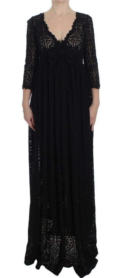 Dolce & Gabbana Black Ricamo Knitted Full Length Maxi Dress