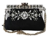 DOLCE & GABBANA BLACK RICAMO  SILVER CRYSTAL SHOULDER VANDA PURSE