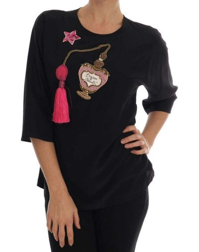 Dolce & Gabbana Black Silk Fairy Tale Top Crystal Blouse