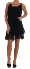 DOLCE & GABBANA BLACK SILK LACE CHEMISE DRESS