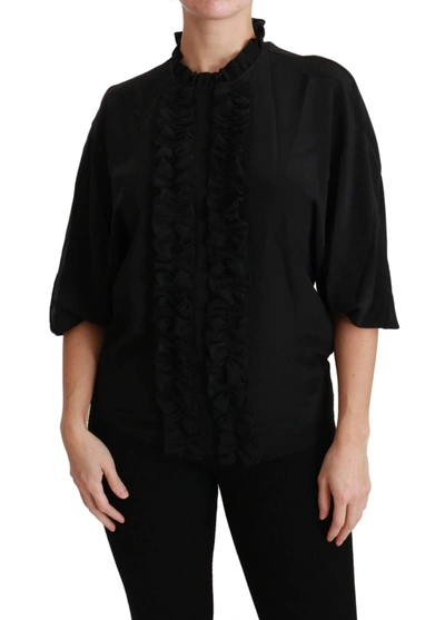 Dolce & Gabbana Black Silk Shirt Ruffled Top Blouse