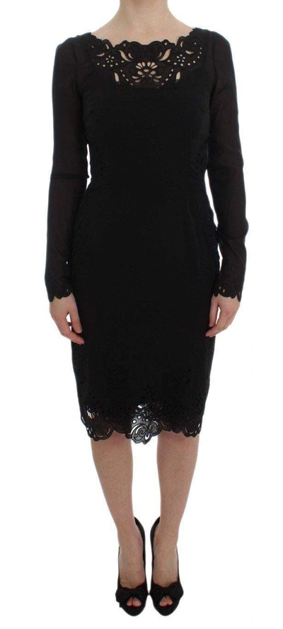 DOLCE & GABBANA BLACK SILK STRETCH SHEATH DRESS