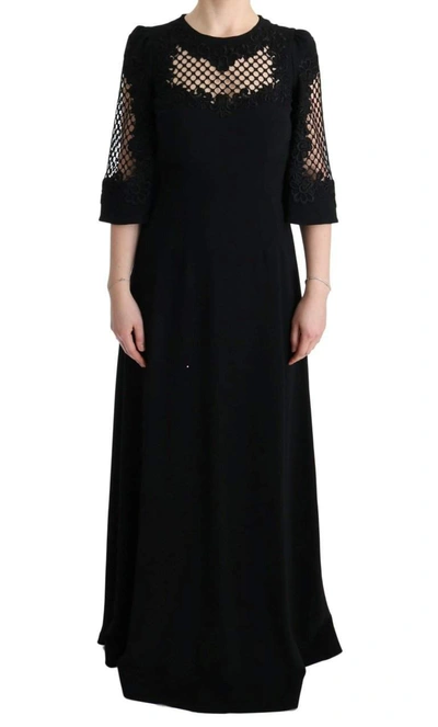 DOLCE & GABBANA BLACK STRETCH SHIFT LONG MAXI DRESS