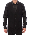 Dolce & Gabbana Black Striped Wool Logo Vest Gilet Weste In Black