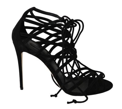 DOLCE & GABBANA BLACK SUEDE STRAP STILETTOS SANDALS