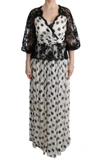 DOLCE & GABBANA BLACK WHITE POLKA DOTTED FLORAL DRESS