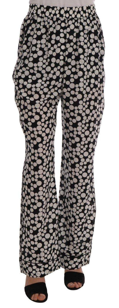 Dolce & Gabbana Black White Polka Dottes Silk Trousers