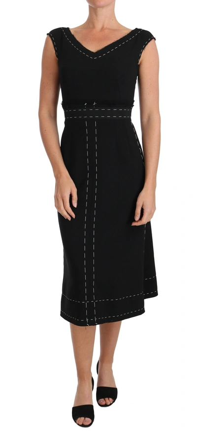 DOLCE & GABBANA BLACK WOOL STRETCH A-LINE SHEATH DRESS