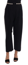 DOLCE & GABBANA BLACK WOOL STRETCH CRYSTAL PANTS