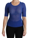 DOLCE & GABBANA BLUE SEE THROUGH ROUND NECK TOP VISCOSE BLOUSE