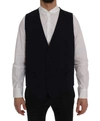 Dolce & Gabbana Black Staff Wool Striped Vest In Blue