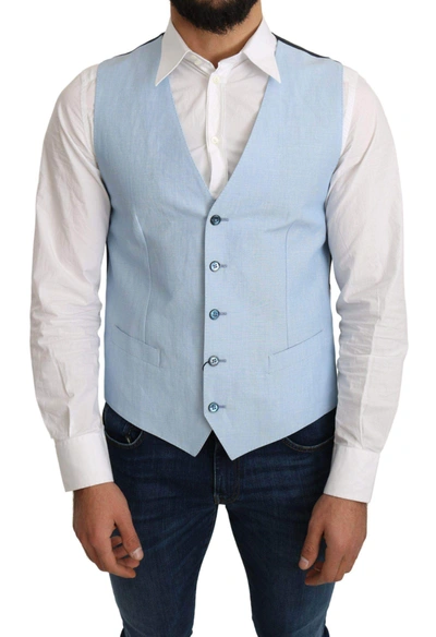 DOLCE & GABBANA BLUE VISCOSE STRETCH FORMAL COAT VEST