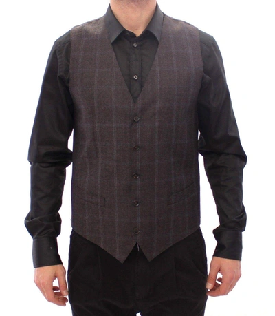 Dolce & Gabbana Brown Check Wool Single Breasted Vest