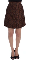 DOLCE & GABBANA BROWN FLORAL BROCADE MINI BUBBLE SKIRT