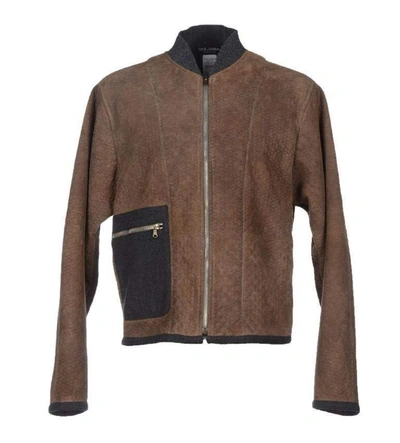 Dolce & Gabbana Brown Grey Leather Jacket Coat