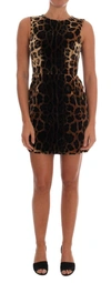 DOLCE & GABBANA BROWN LEOPARD PRINT SILK SHEATH DRESS