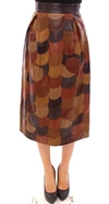 DOLCE & GABBANA BROWN PATCHWORK LEATHER STRAIGHT SKIRT