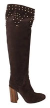 Dolce & Gabbana Brown Suede Studded Knee High Shoes Boots In Brown