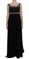Dolce & Gabbana Brown Velvet Crystal Sheath Gown Dress In Brown