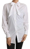 DOLCE & GABBANA COTTON WHITE SCARF NECK SHIRT BLOUSE TOP