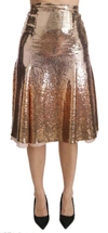 Dolce & Gabbana Gold Sequined High Waist Midi Skirt In Gold