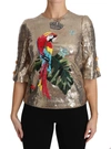 Dolce & Gabbana Gold Sequined Parrot Crystal Blouse In Gold