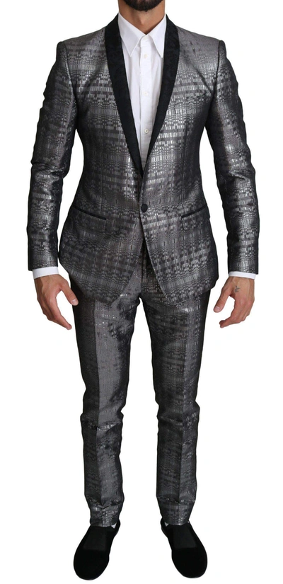 Dolce & Gabbana Gold Silver Single Breasted 2 Piece Suit
