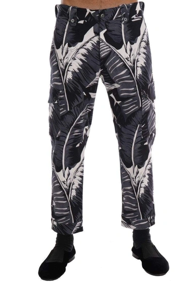 Dolce & Gabbana Gray Banana Leaf Cotton Pants In Black