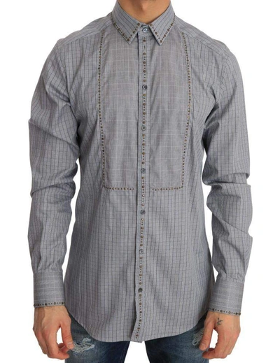 Dolce & Gabbana Grey Check Gold Cotton Slim Fit Shirt