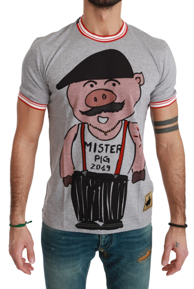 Dolce & Gabbana Gray Cotton Top 2019 Year Of The Pig T-shirt