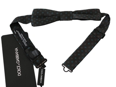 Dolce & Gabbana Grey Patterned Mens Necktie Papillon 100% Silk Bow Tie