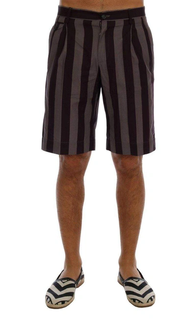 Dolce & Gabbana Gray Purple Striped Cotton Shorts In Multicolor