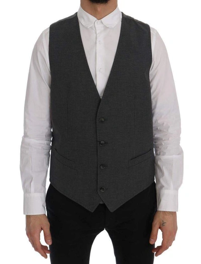 Dolce & Gabbana Grey Staff Cotton Rayon Waistcoat