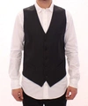 DOLCE & GABBANA GRAY STRIPED WOOL SINGLE BREASTED VEST