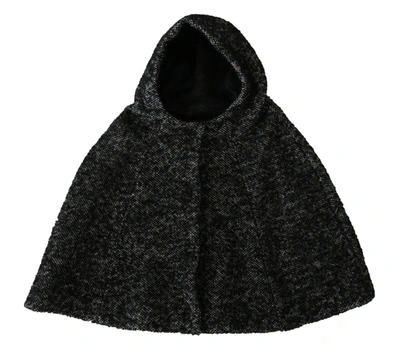 Dolce & Gabbana Gray Tweet Wool Shoulder Hat Hooded Scarf