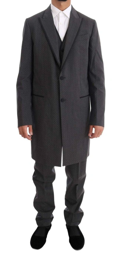 Dolce & Gabbana Grey Wool Long 3 Piece Two Button Suit