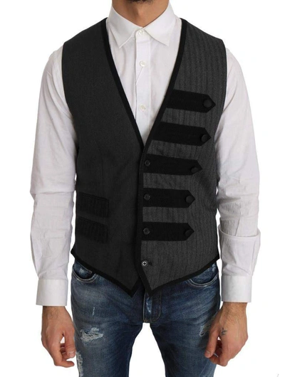 Dolce & Gabbana Gray Wool Patterned Slim Vest