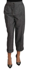 DOLCE & GABBANA GRAY WOOL PLEATED CROPPED TROUSER PANTS