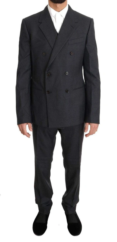 Dolce & Gabbana Grey Wool Silk Double Breasted Slim Suit