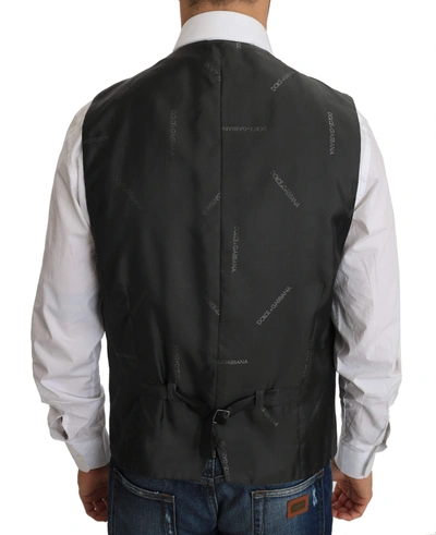 Dolce & Gabbana Grey Wool Staff Checkered Stretch Waistcoat