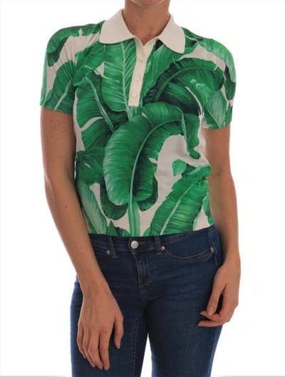 Dolce & Gabbana Green Banana Leaf  Polo T-shirt In White