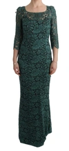 Dolce & Gabbana Green Floral Crystal Ricamo Sheath Dress In Green