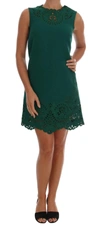 DOLCE & GABBANA GREEN FLORAL CUTOUT SILK WOOL DRESS