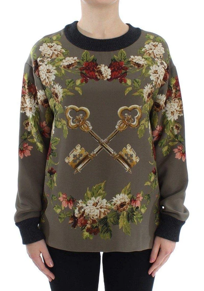 Dolce & Gabbana Green Key Floral Print Silk Jumper